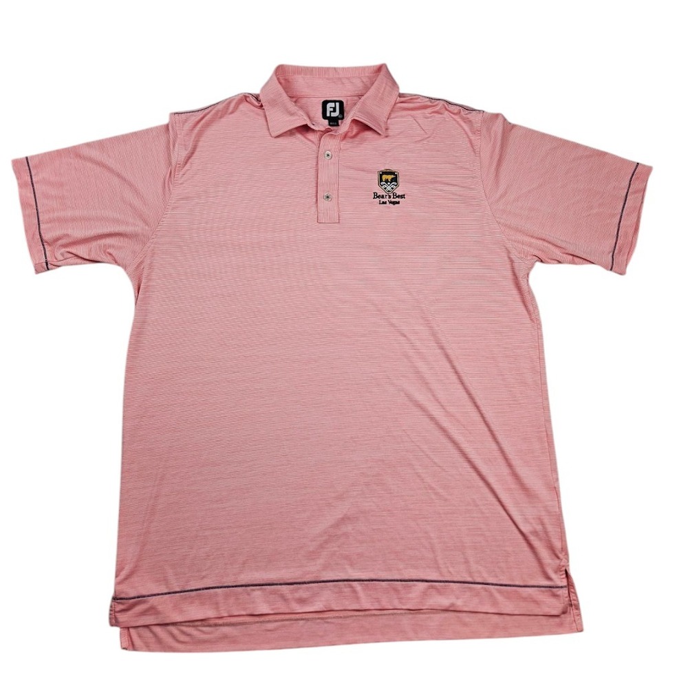 Footjoy FJ Golf Polo Shirt Mens XL Red Stripes Stretch Bear's Best Las Vegas